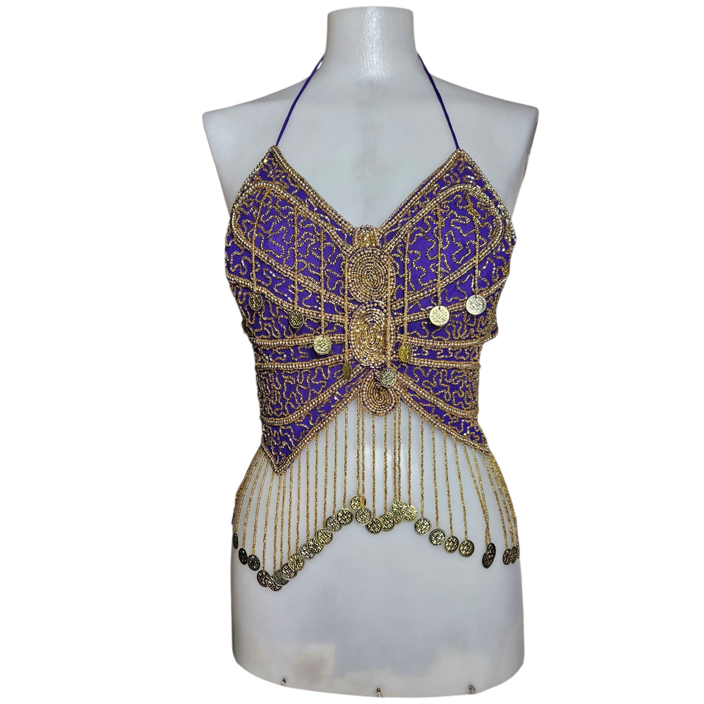 Haut dos nu papillon violet et doré