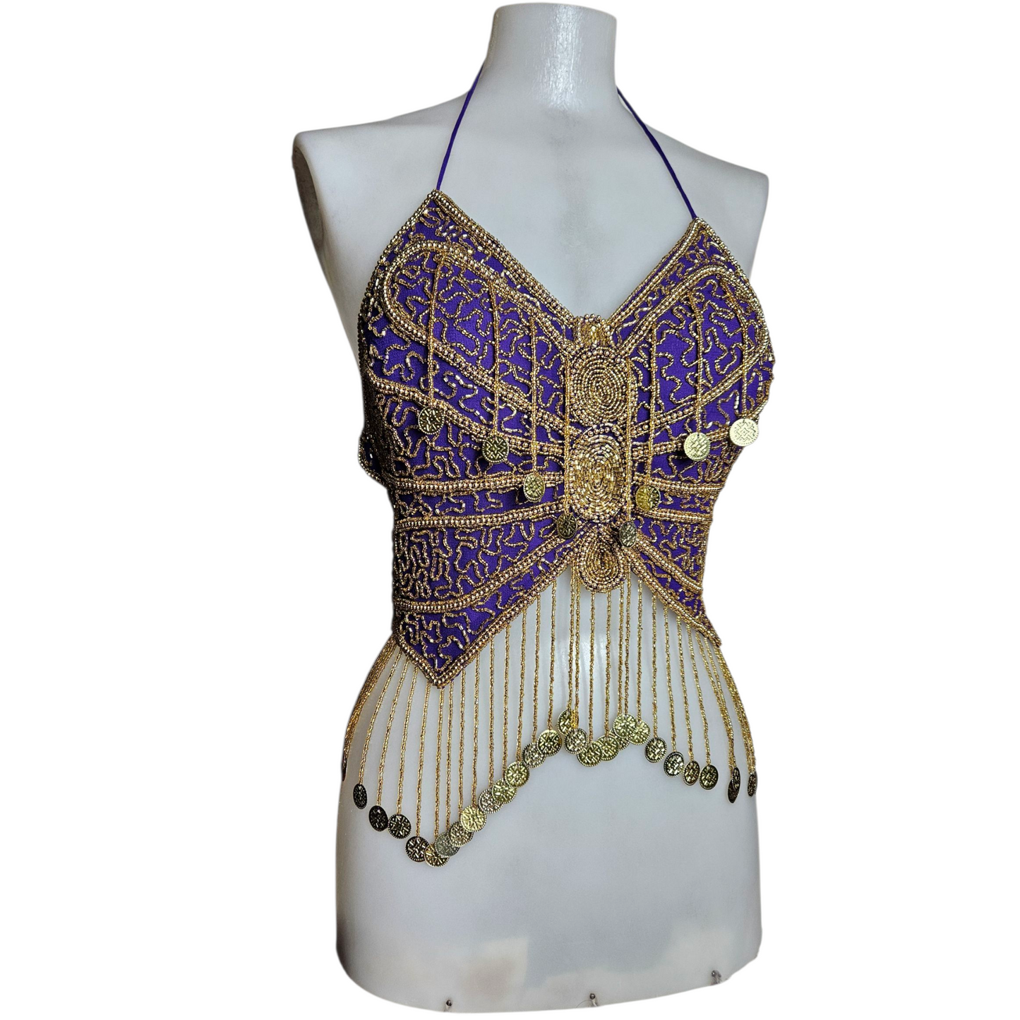 Haut dos nu papillon violet et doré