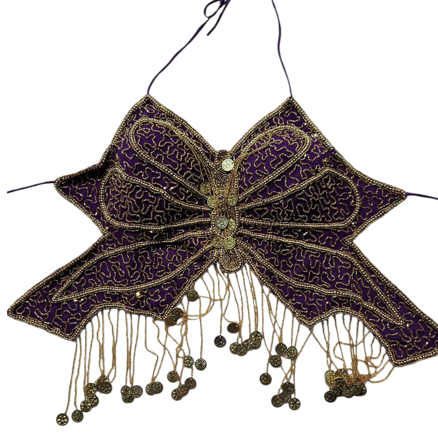 Haut dos nu papillon violet et doré