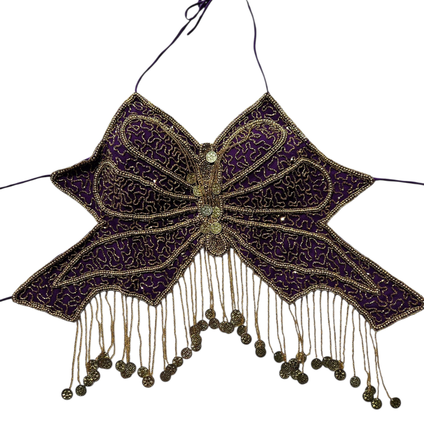 Haut dos nu papillon violet et doré