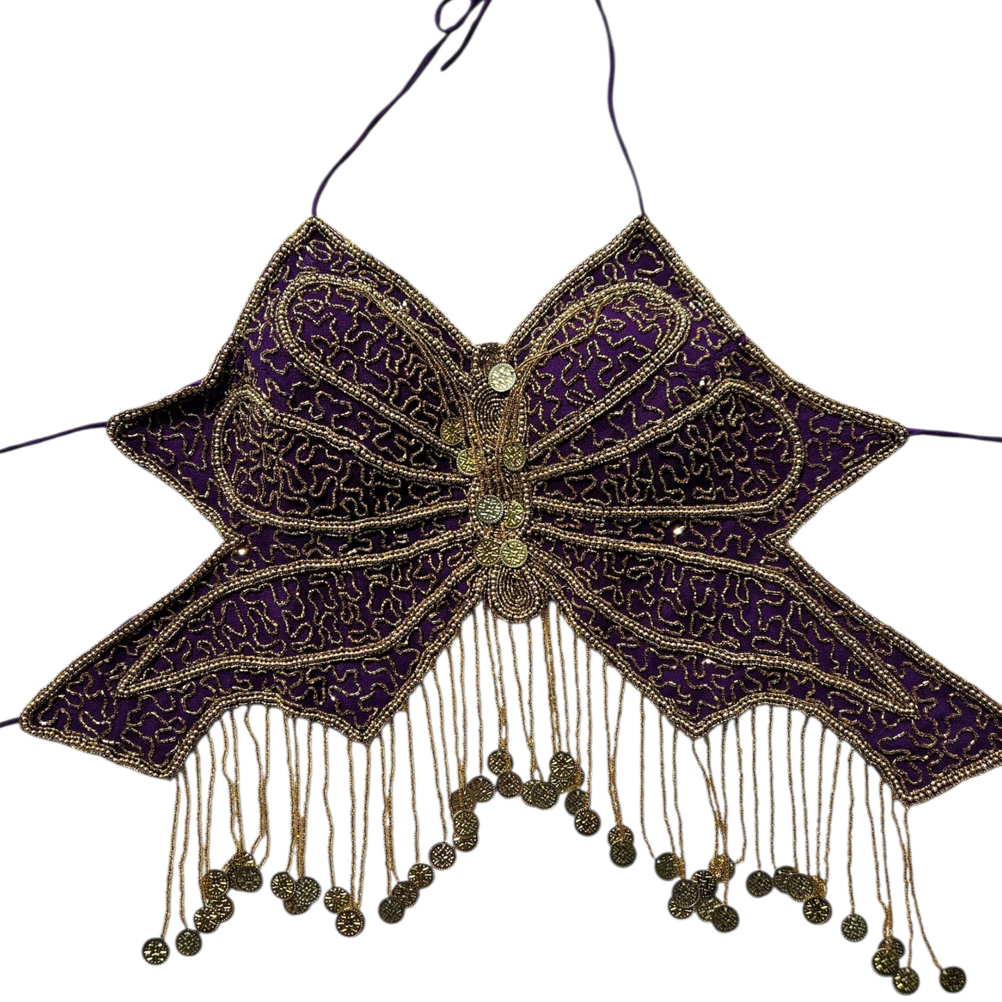Haut dos nu papillon violet et doré