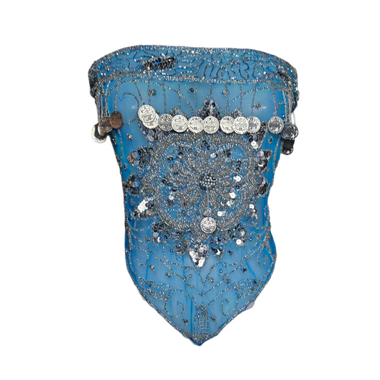 Belt in veil embroidered with blue and silver sequins