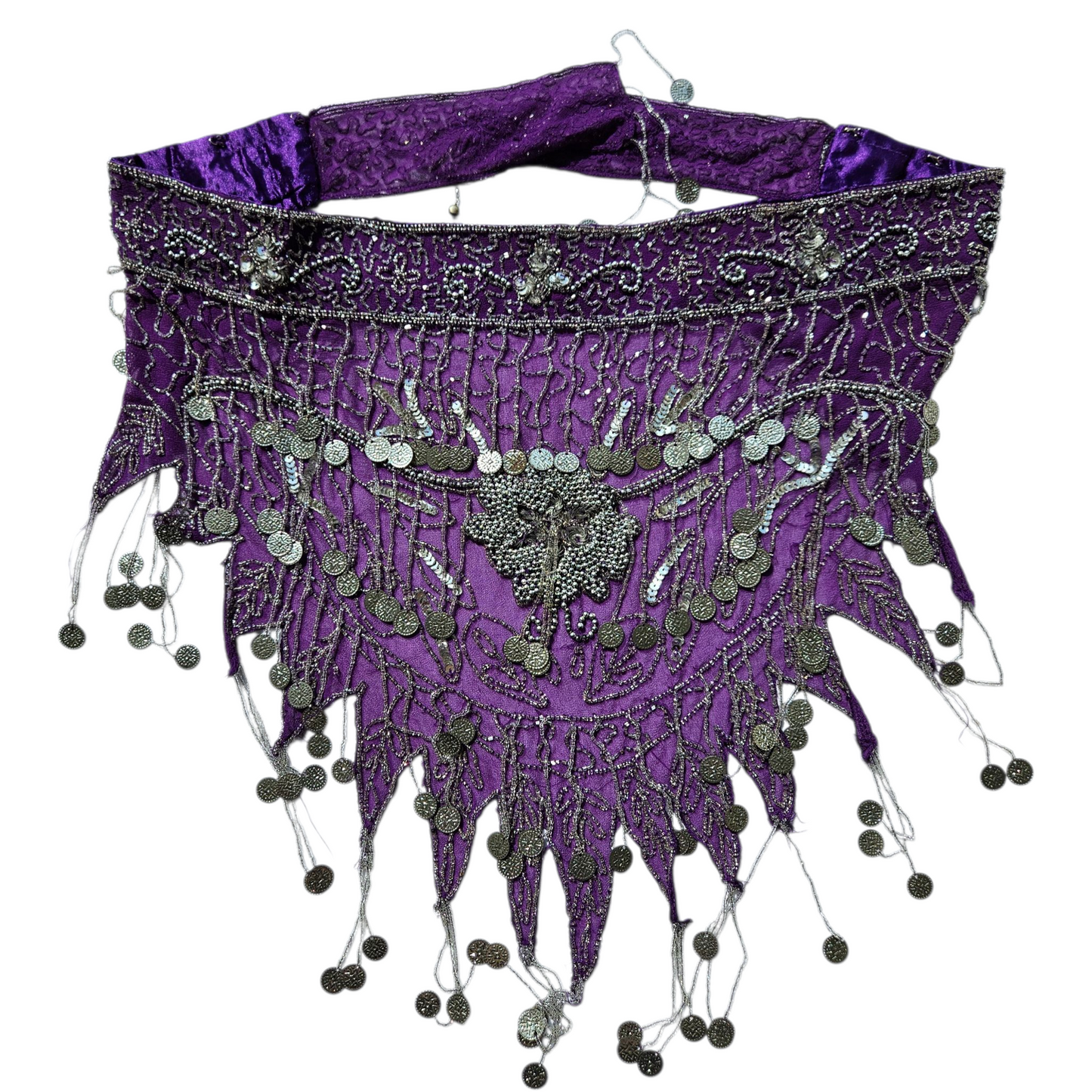 Purple voile belt embroidered with silver sequins
