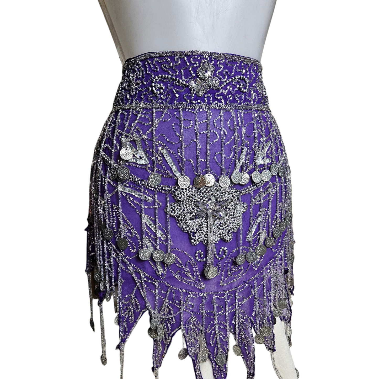 Purple voile belt embroidered with silver sequins