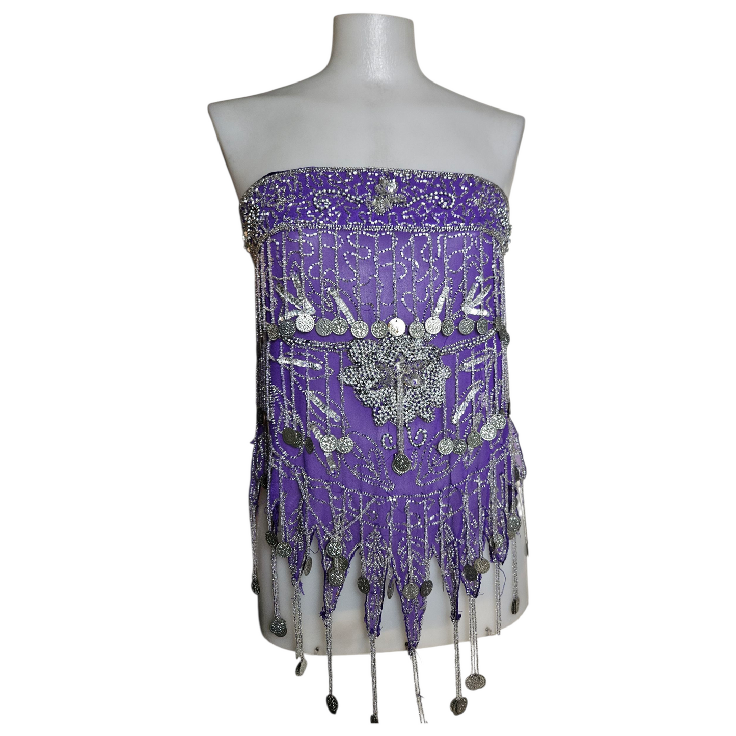 Purple voile belt embroidered with silver sequins