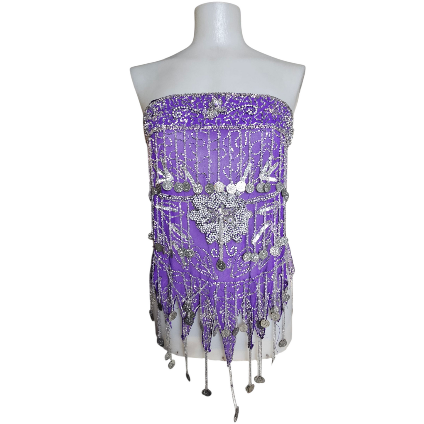 Purple voile belt embroidered with silver sequins