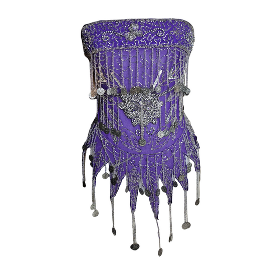Purple voile belt embroidered with silver sequins
