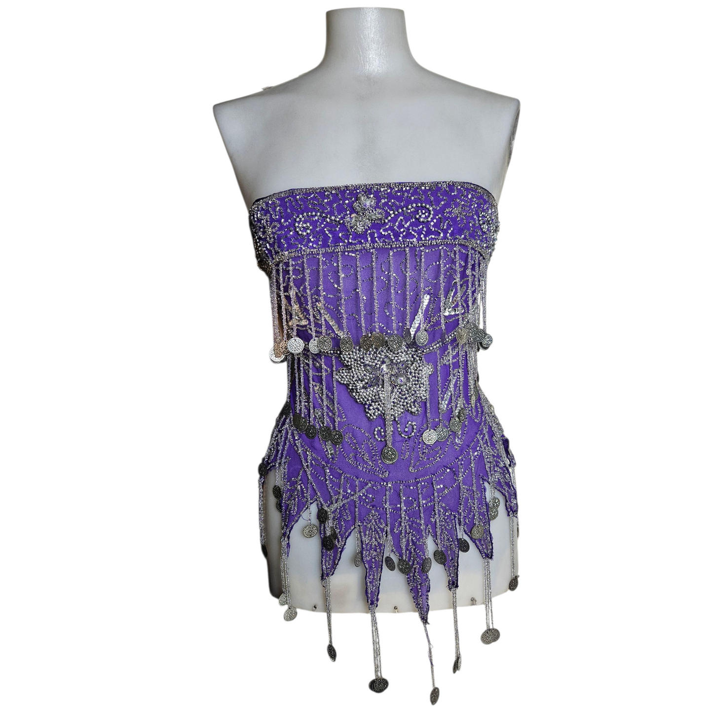 Purple voile belt embroidered with silver sequins