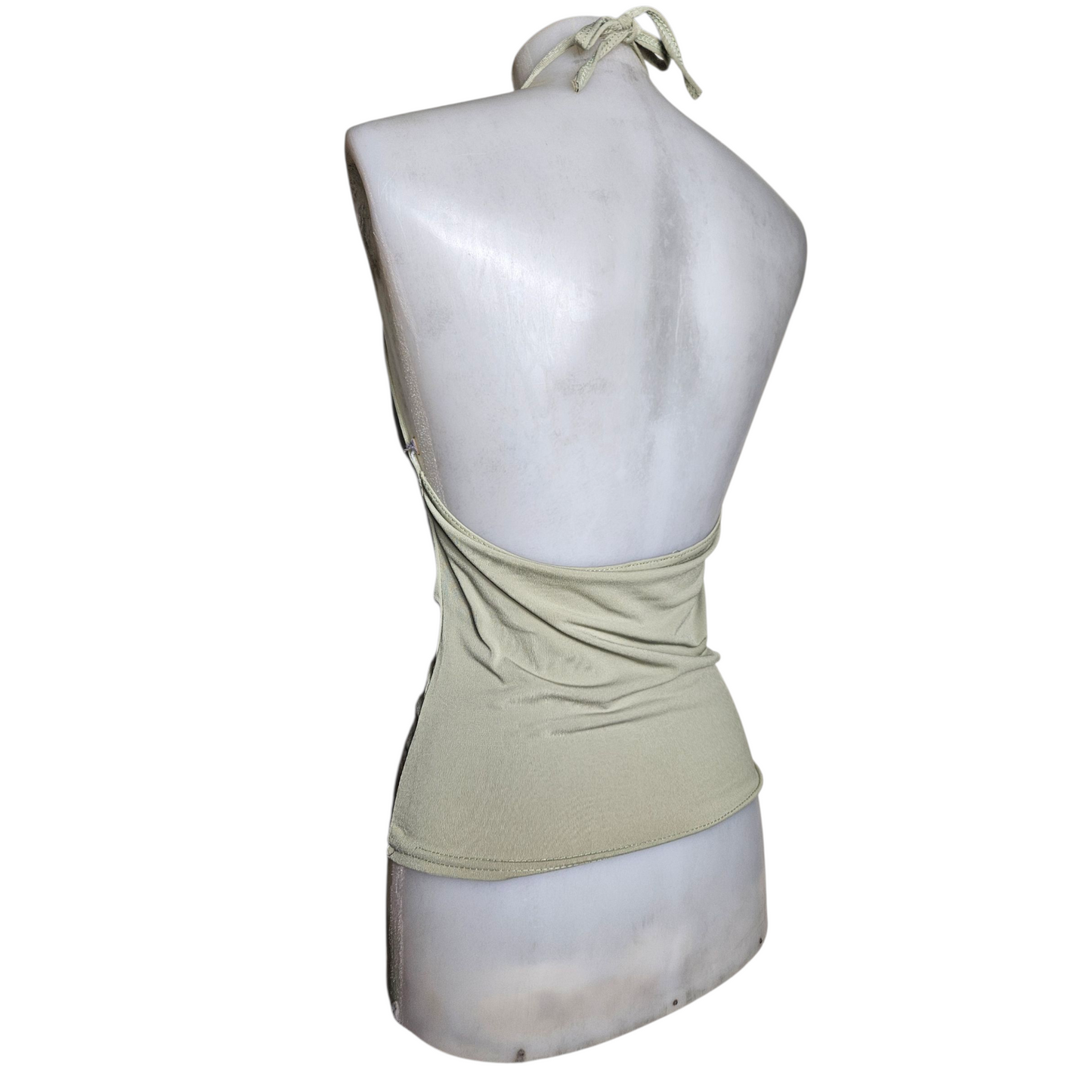Top col bénitier dos nu vert kaki clair