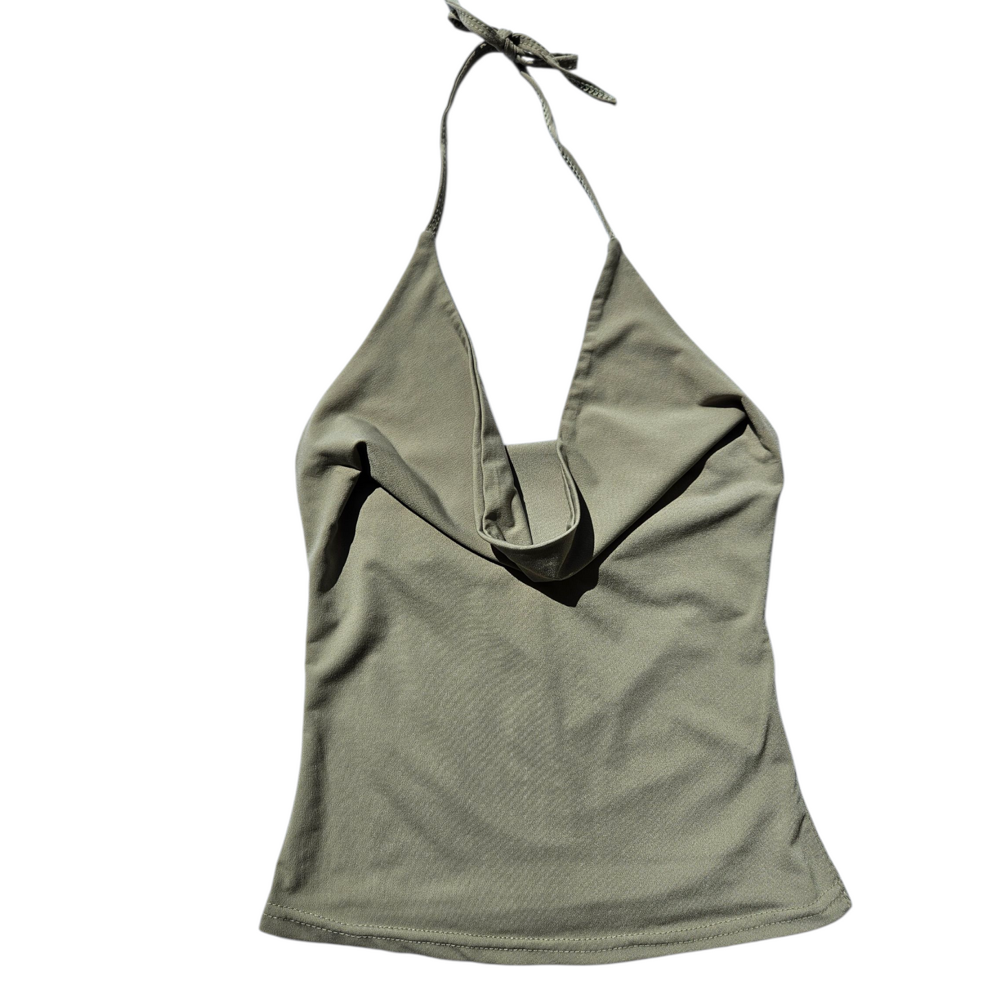 Top col bénitier dos nu vert kaki clair