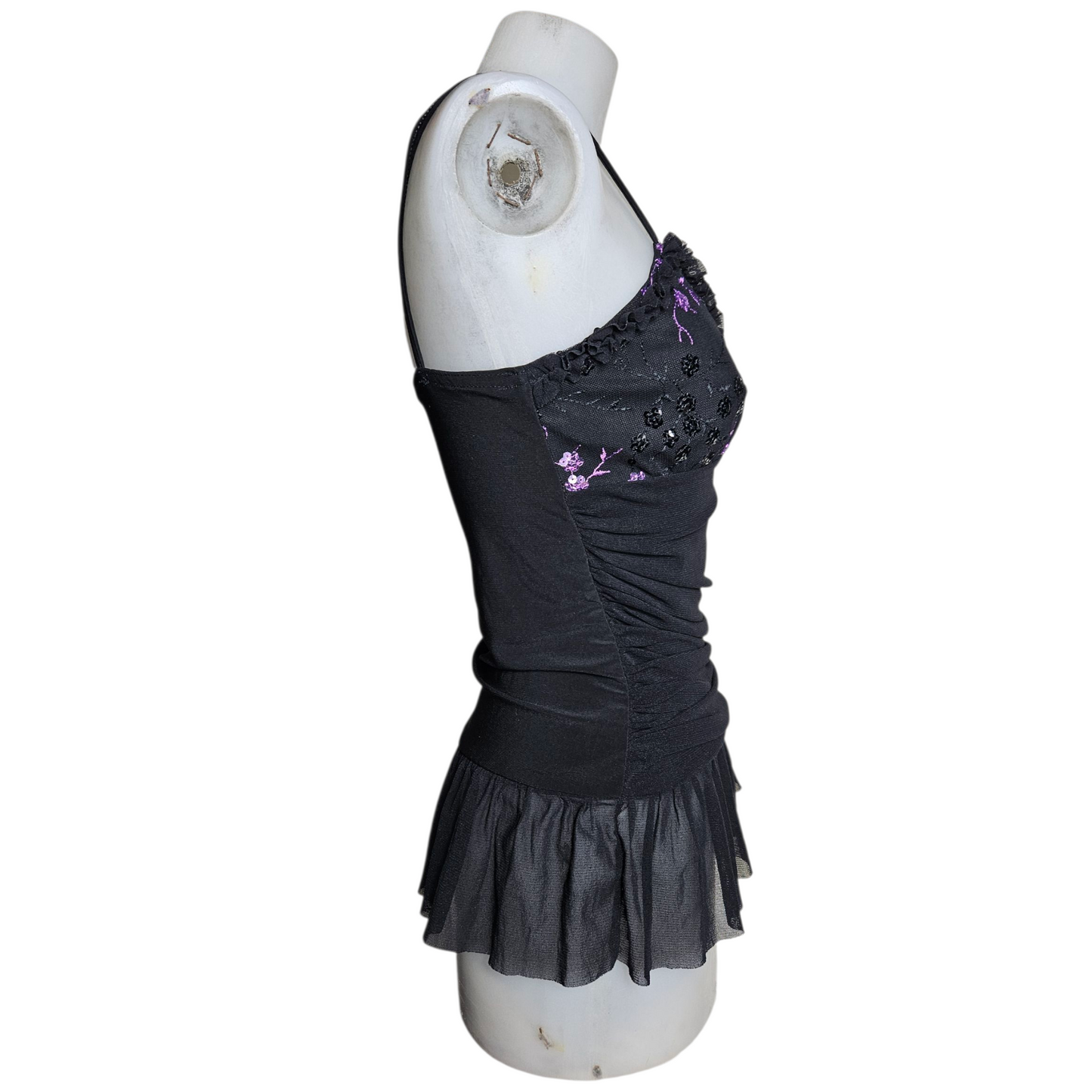 Voile top decorated with purple sequins