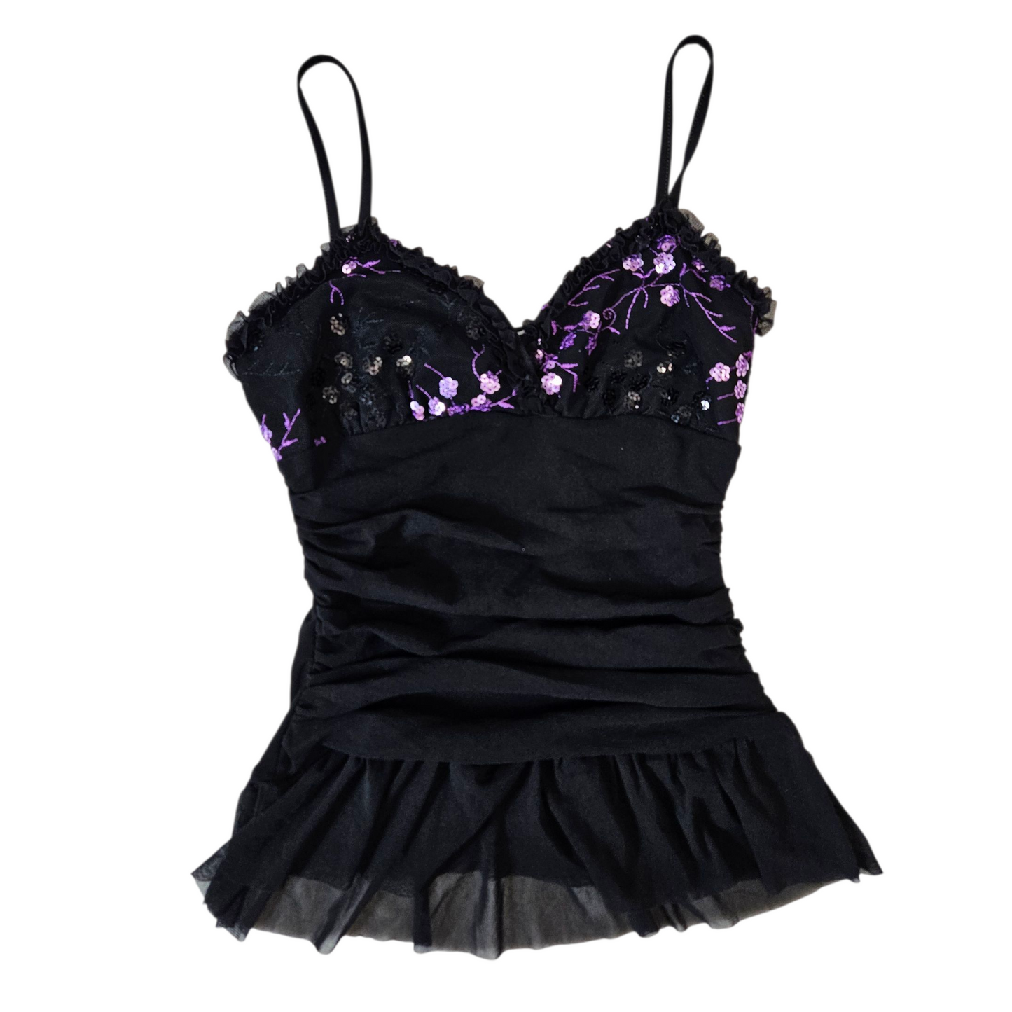 Voile top decorated with purple sequins