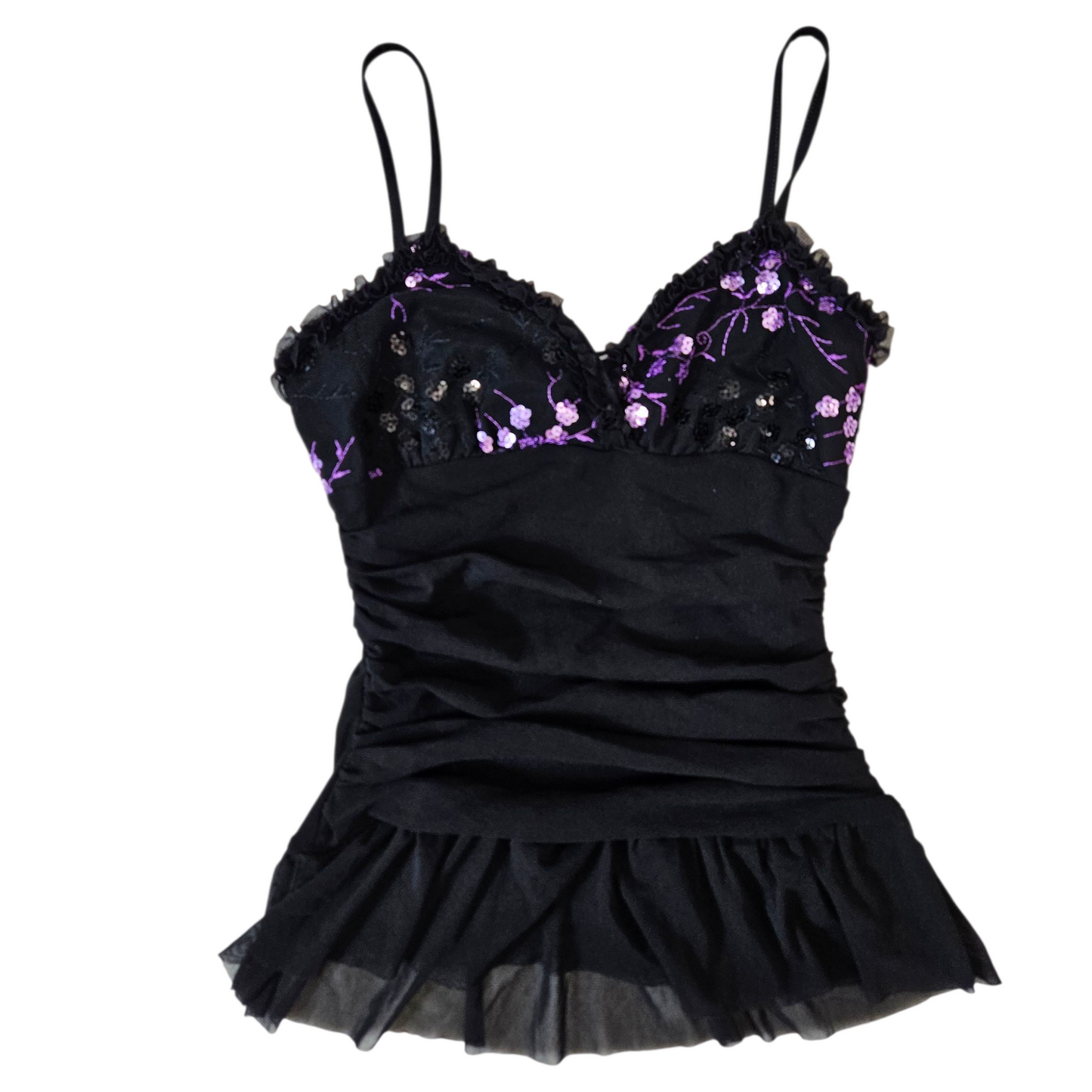 Voile top decorated with purple sequins