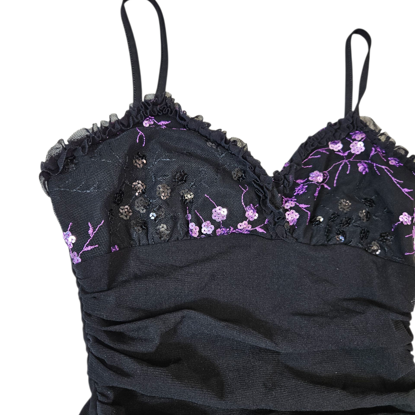 Voile top decorated with purple sequins