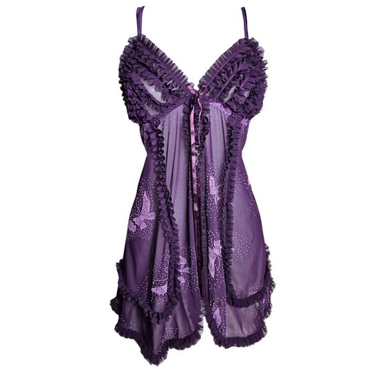 Ensemble de lingerie en voile violet motif papillons
