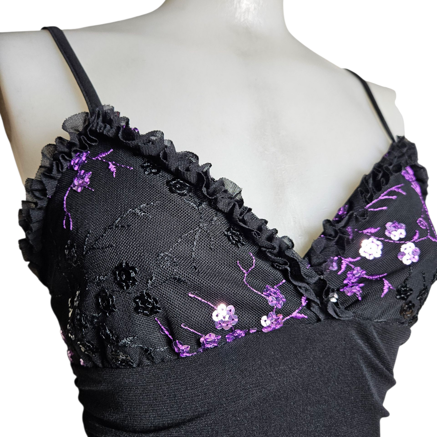 Voile top decorated with purple sequins