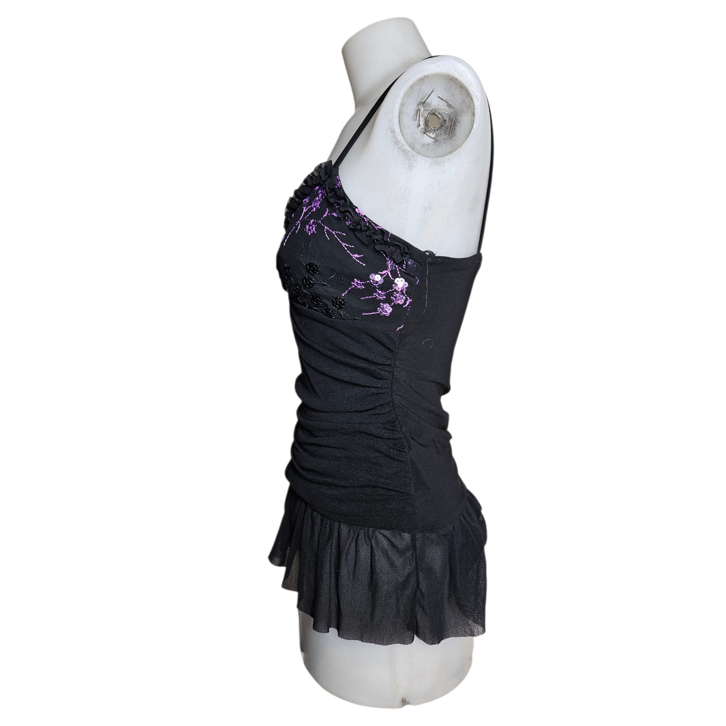 Voile top decorated with purple sequins