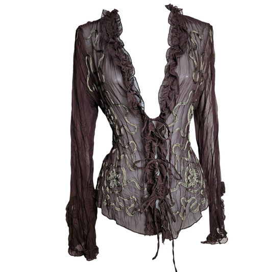 Embroidered brown voile blouse