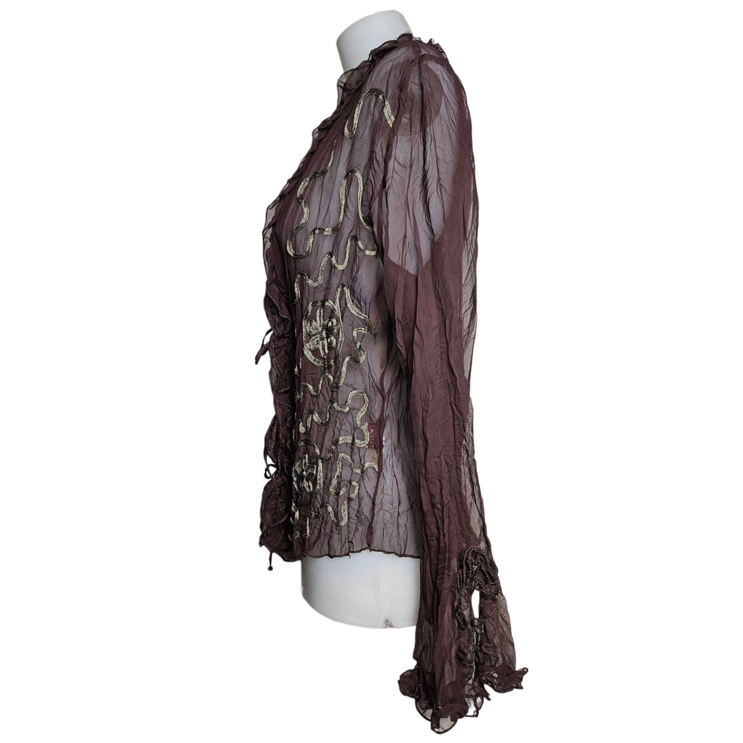 Embroidered brown voile blouse