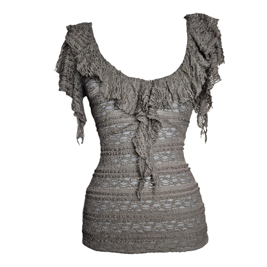 Brown lace top with unstructured collar