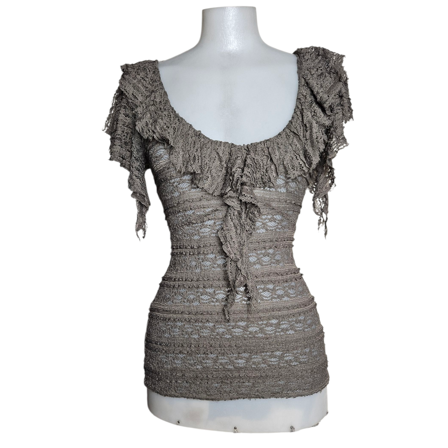 Brown lace top with unstructured collar