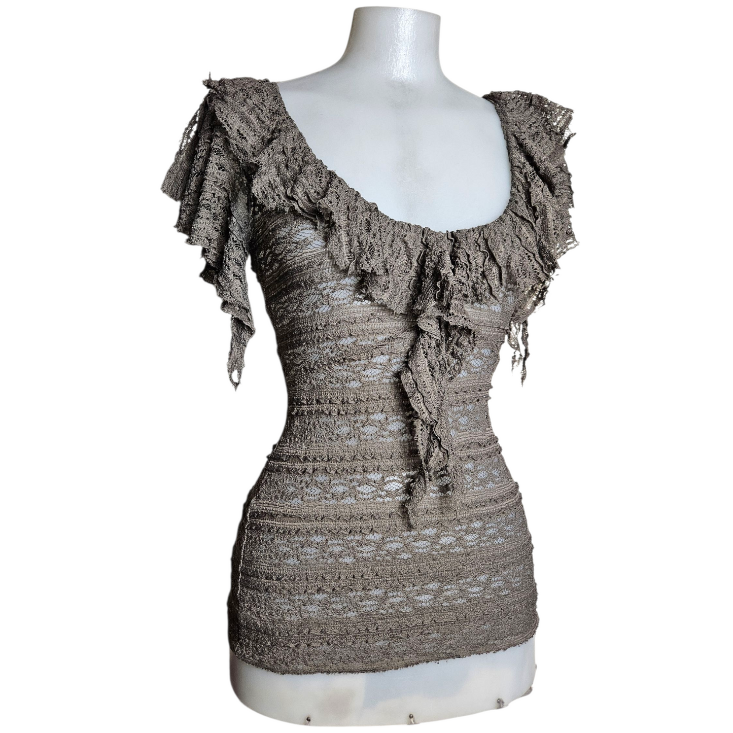 Brown lace top with unstructured collar
