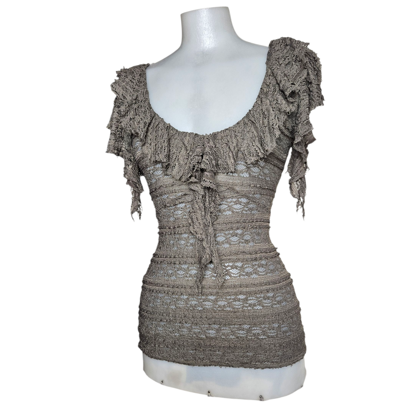 Brown lace top with unstructured collar