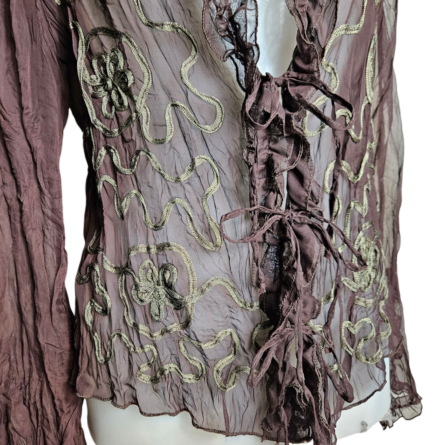Embroidered brown voile blouse