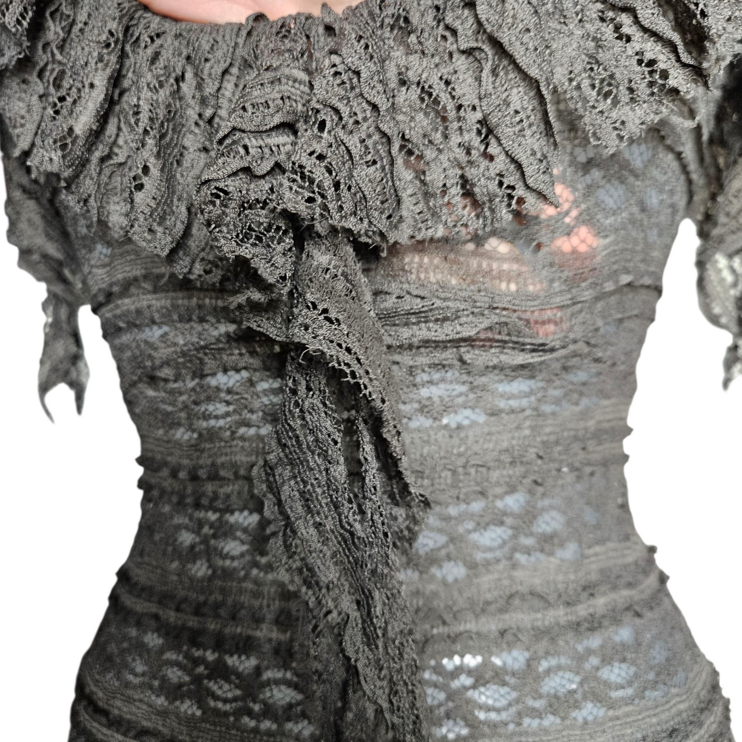 Brown lace top with unstructured collar