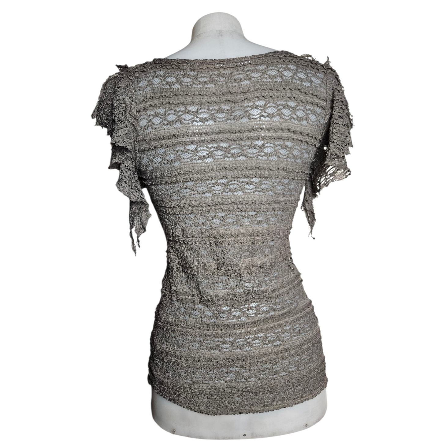 Brown lace top with unstructured collar