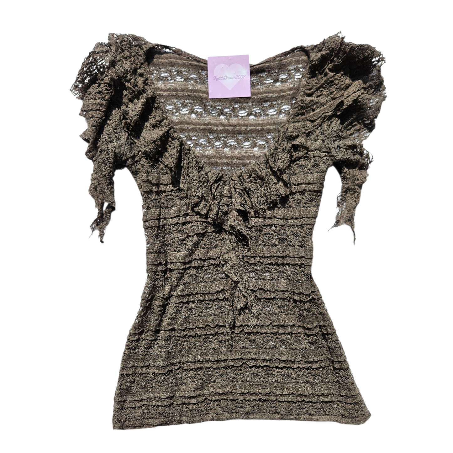 Brown lace top with unstructured collar