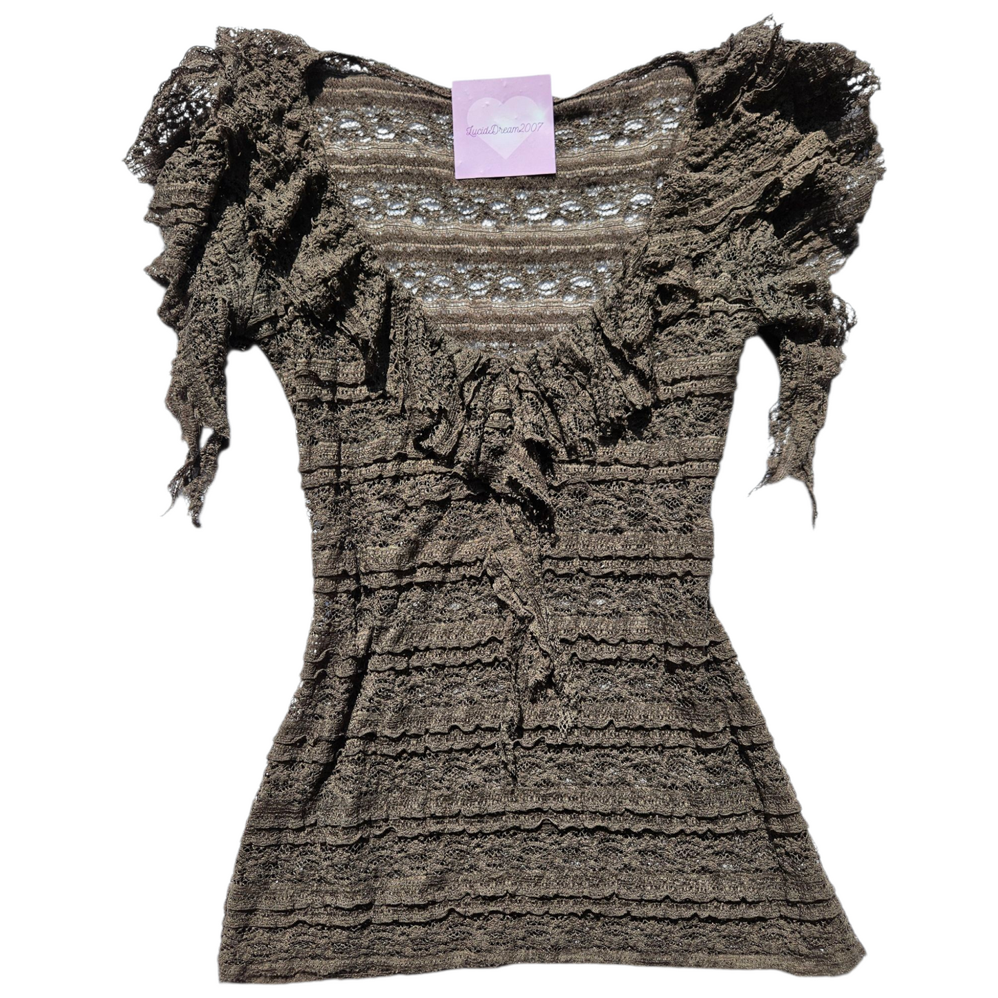 Brown lace top with unstructured collar