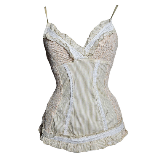 Beige multi-material top