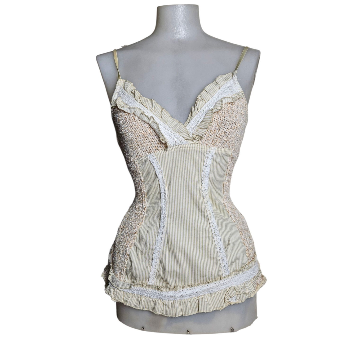 Beige multi-material top
