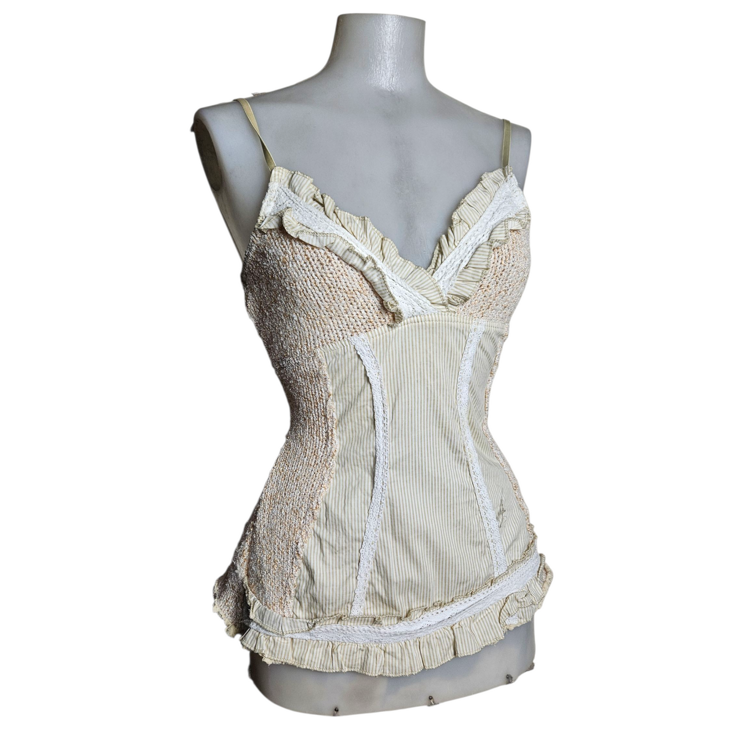 Beige multi-material top
