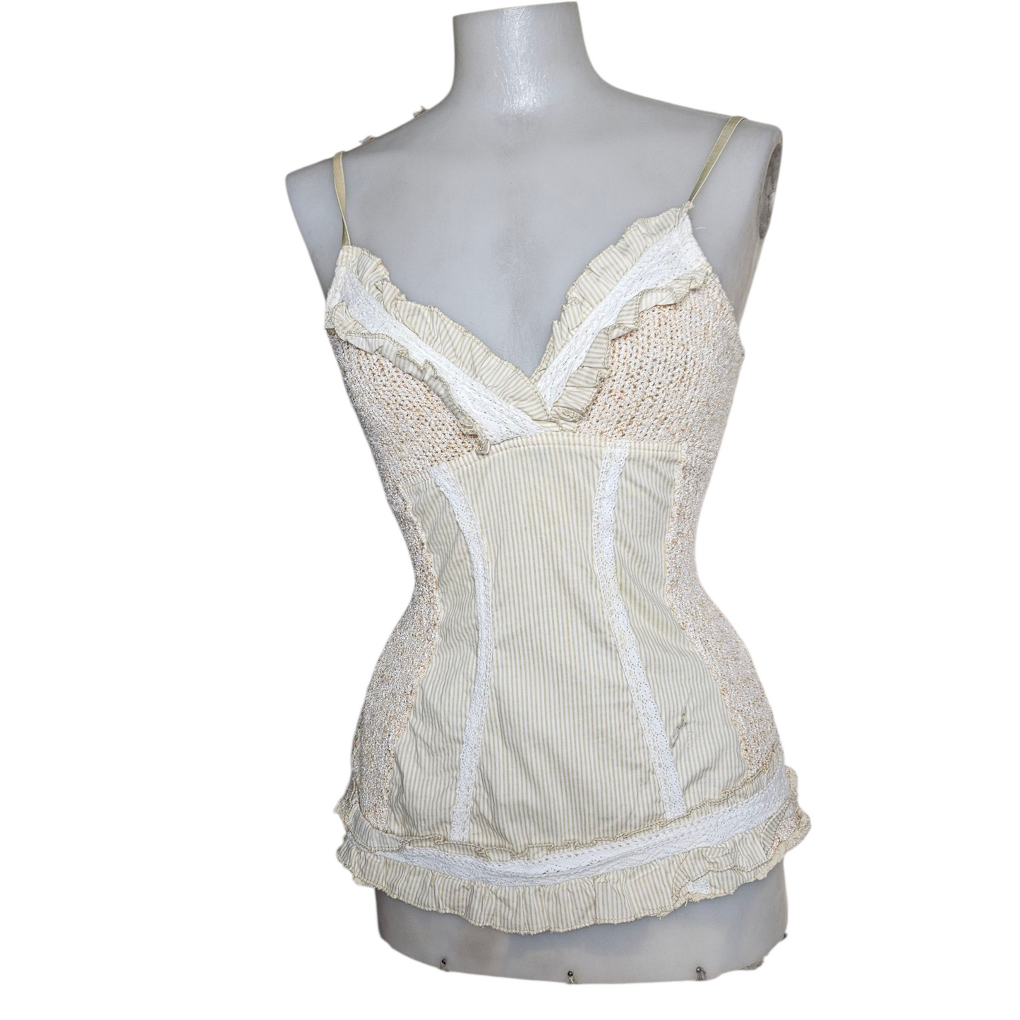Beige multi-material top