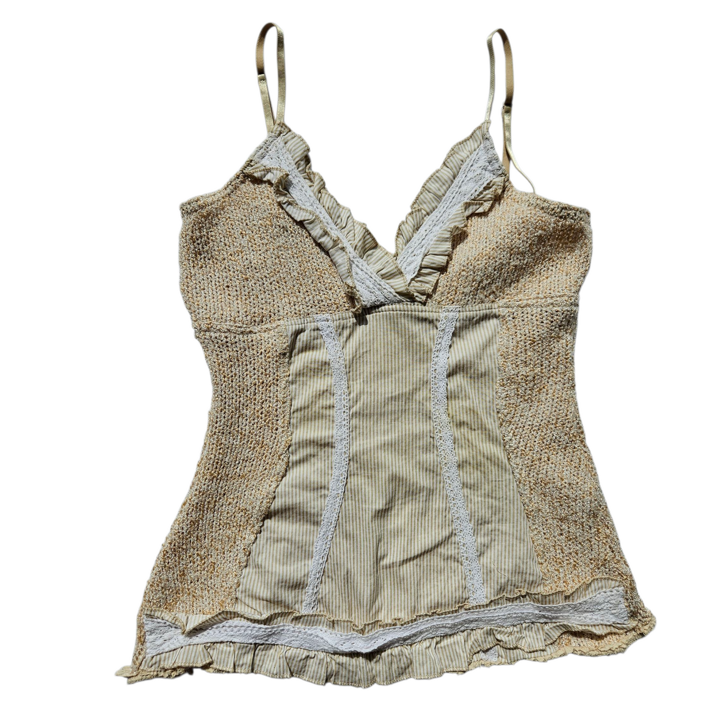 Beige multi-material top