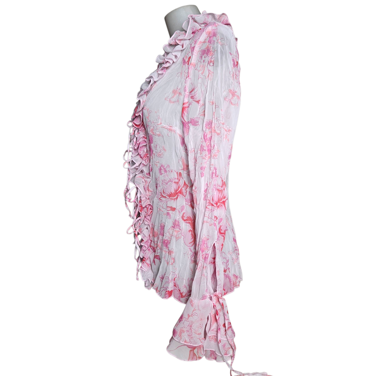 Floral pattern ruffled voile shirt