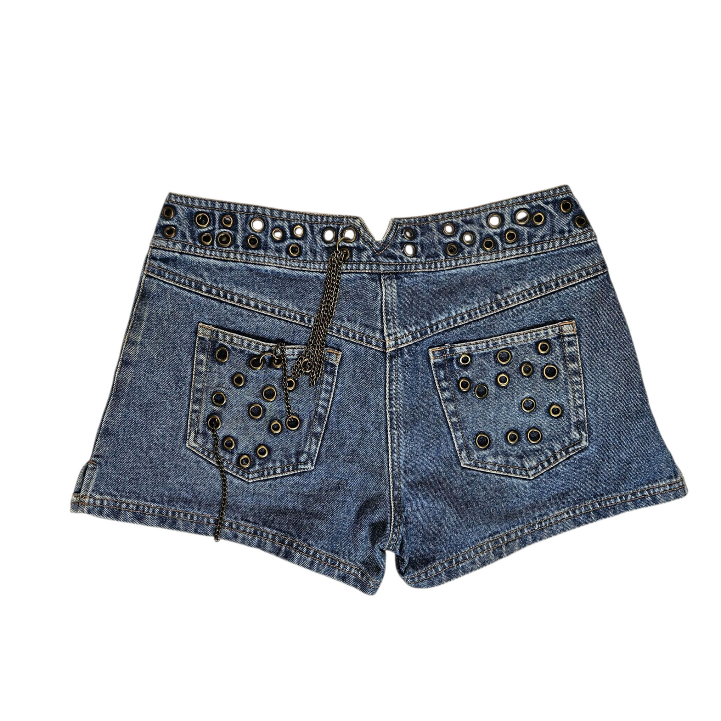 Eyelet and chain mini shorts