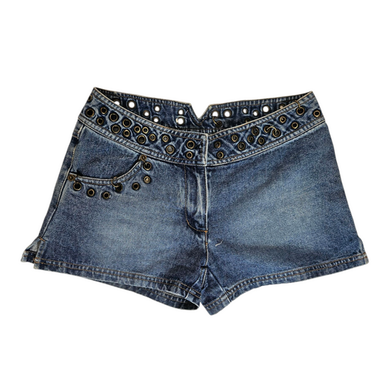 Eyelet and chain mini shorts