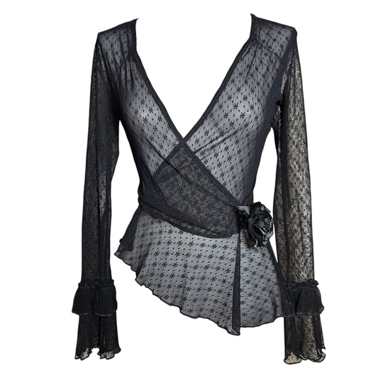 Black veil wrap-around top