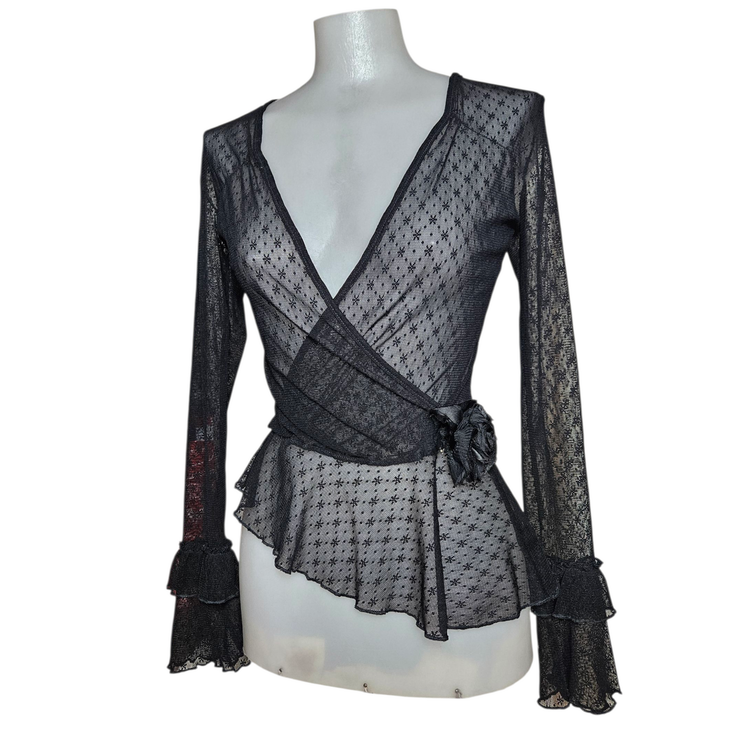 Black veil wrap-around top