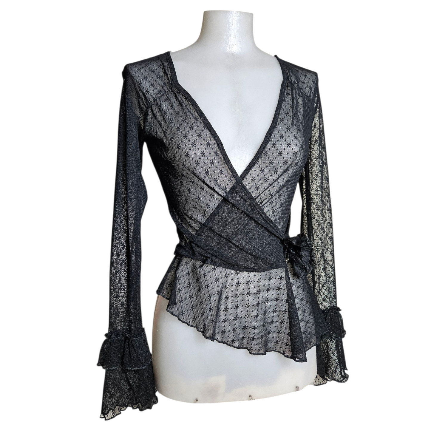 Black veil wrap-around top