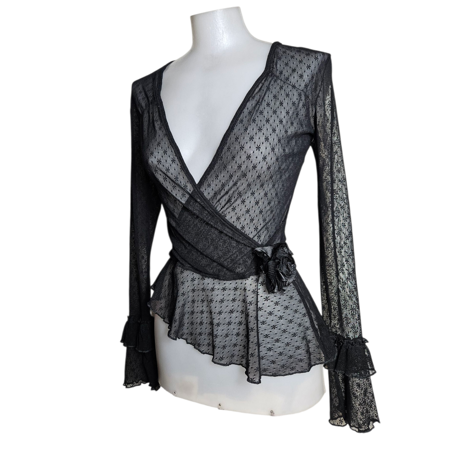 Black veil wrap-around top