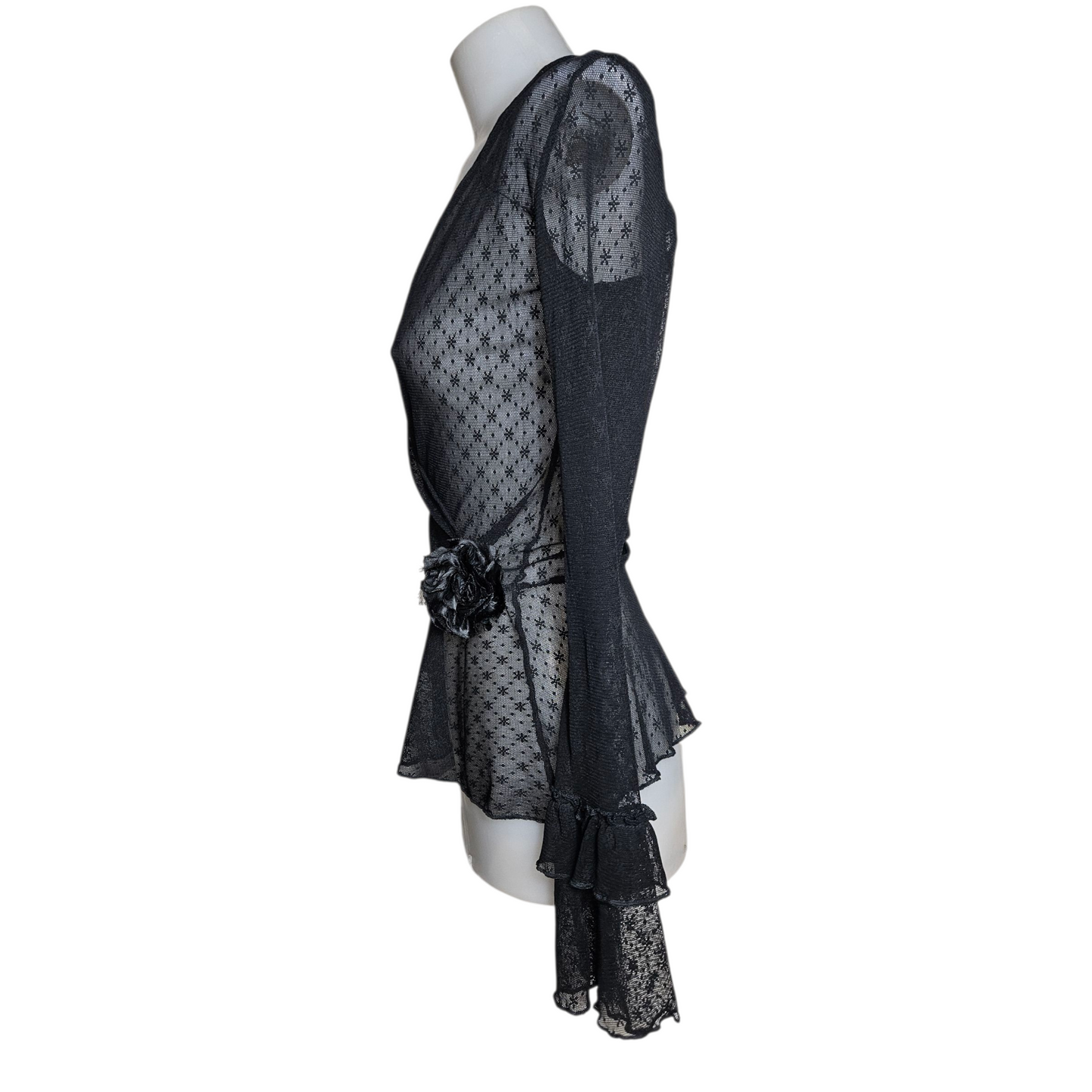 Black veil wrap-around top