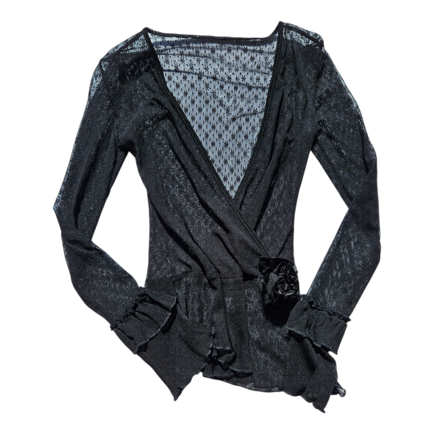Black veil wrap-around top