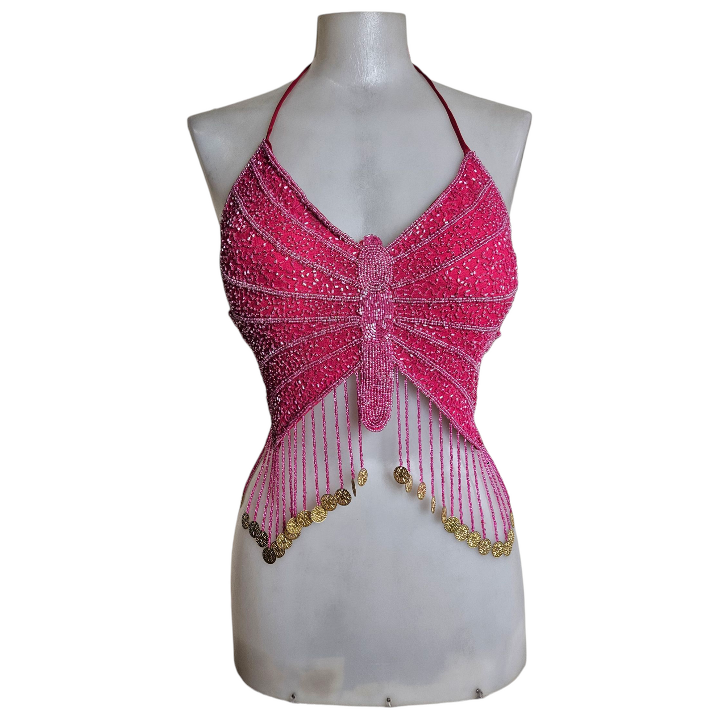 Dos nu papillon rose brodé de perles