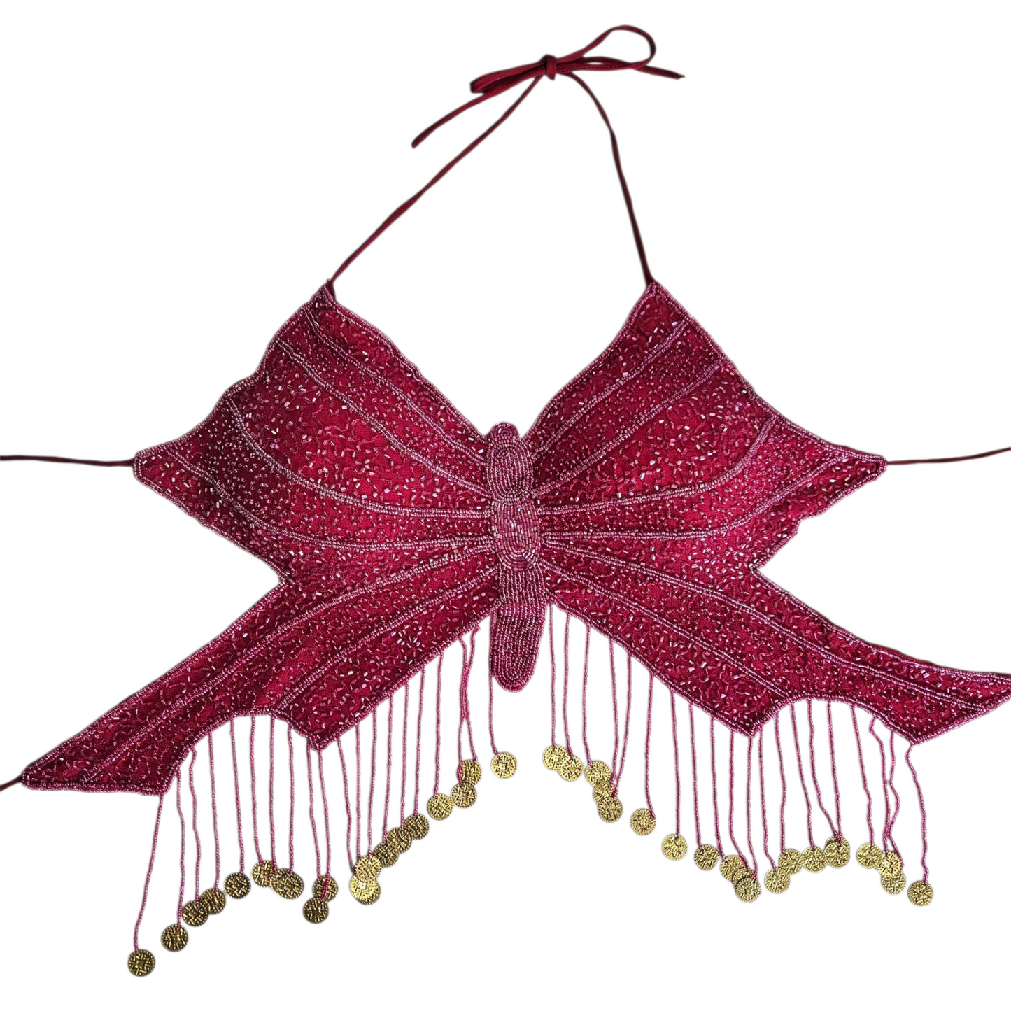 Dos nu papillon rose brodé de perles