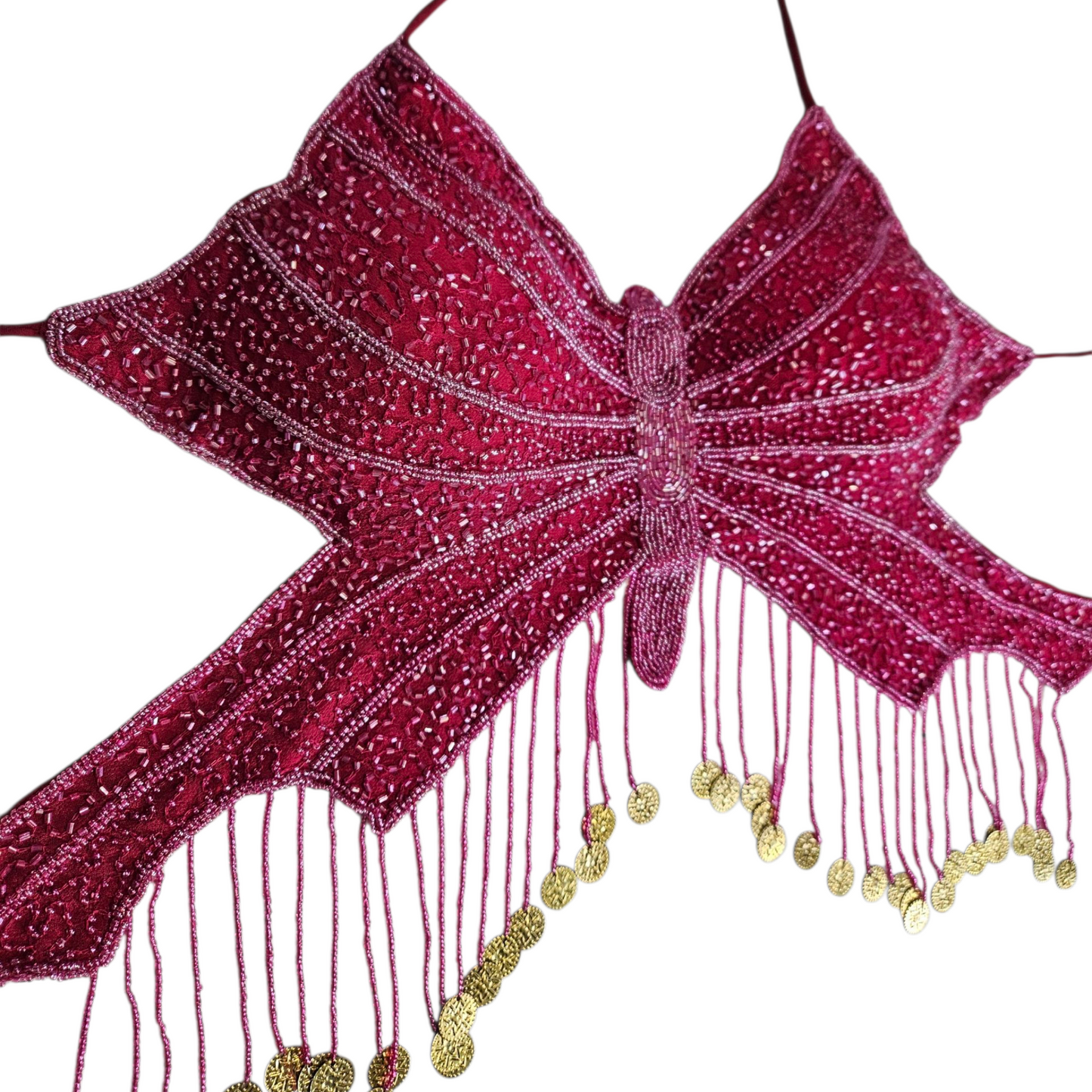 Dos nu papillon rose brodé de perles
