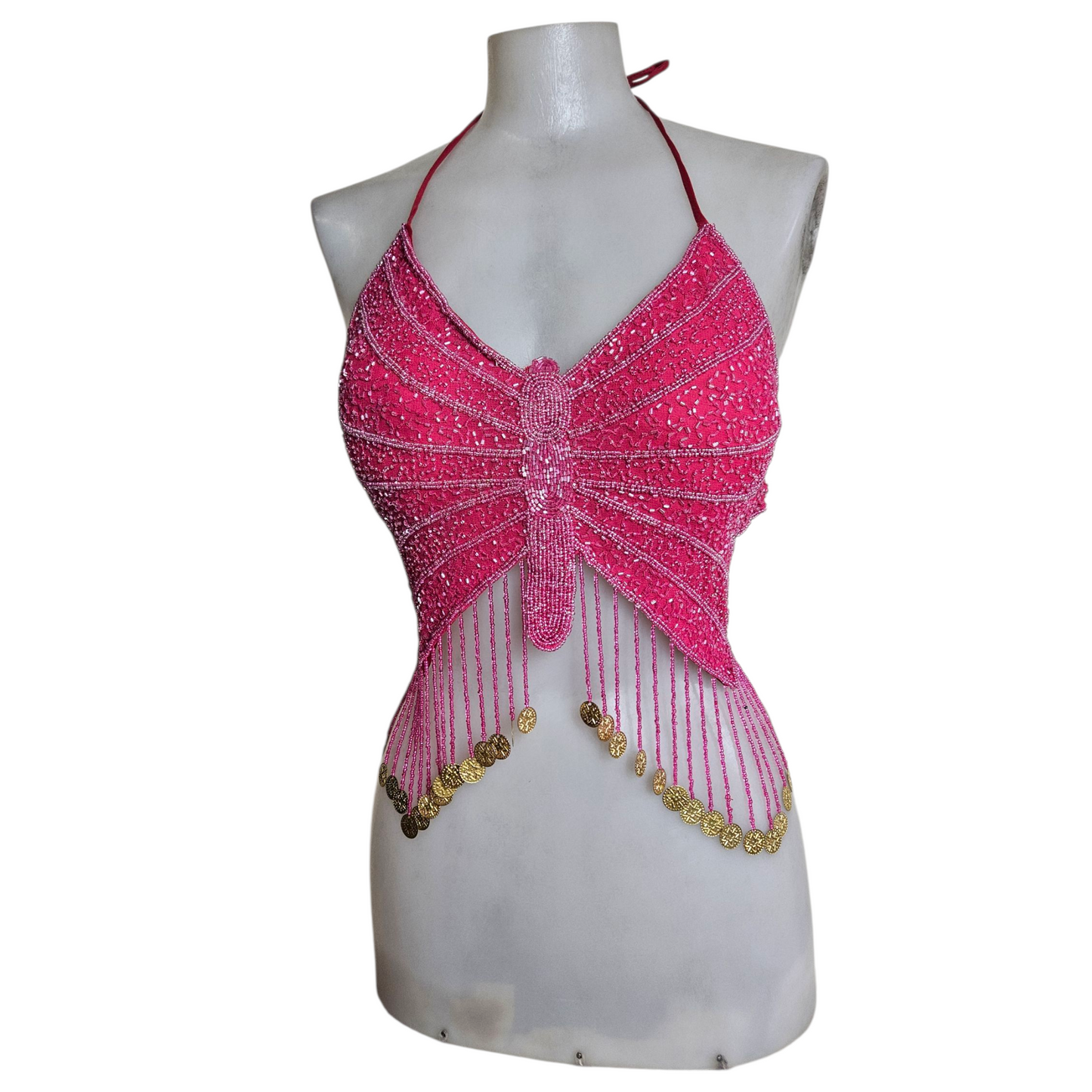 Dos nu papillon rose brodé de perles